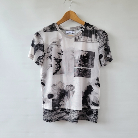 Desigual Collage Arty Photo Double Layer Short Sleeve  Women's Size Large Medium - Picture 1 of 11